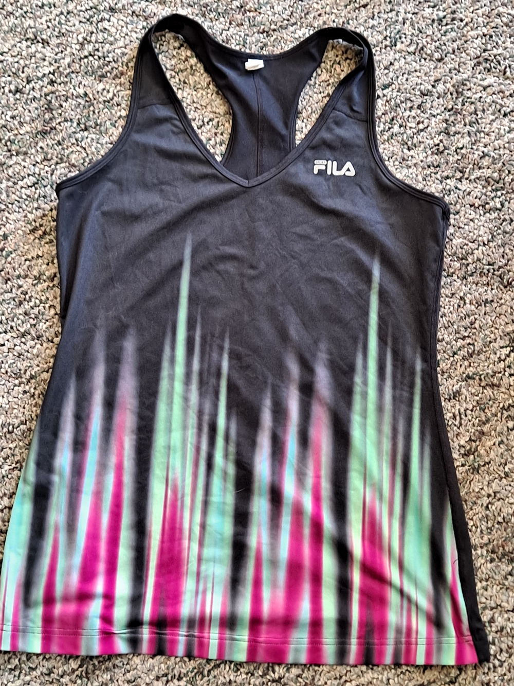 FILA Black Racerback Tank with Pink & Mint Gradient Stripes